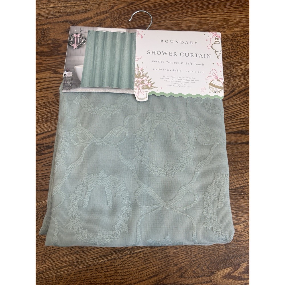 Boundary Teal Blue Festive Texture & Soft Touch‎ Shower Curtain Wreaths 72"x72"
